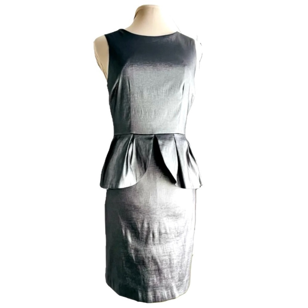 Walter Baker W118 Metallic Silver Sleeveless Peplum Bodycon Cocktail Dress Sz S